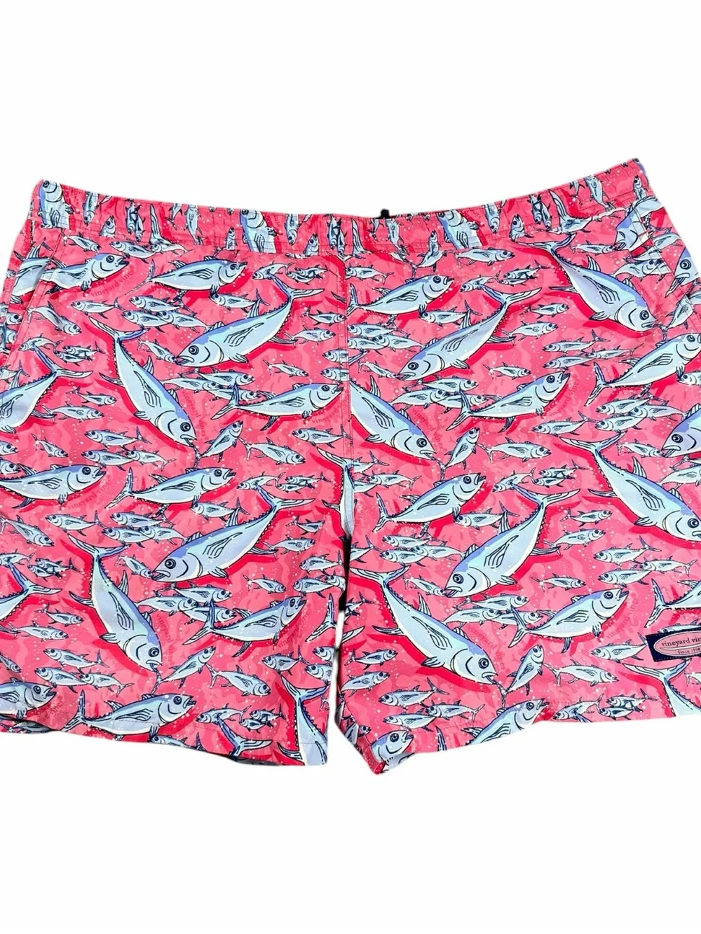 Vineyard Vines Chappy Swim Trunks XL Pink Tuna Fish Print 7” Mesh Lined